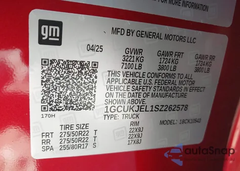 2025 Chevrolet Silverado 1500 4Wd Short Bed High Country from USA, damaged, VIN 1GCUKJEL1SZ262578